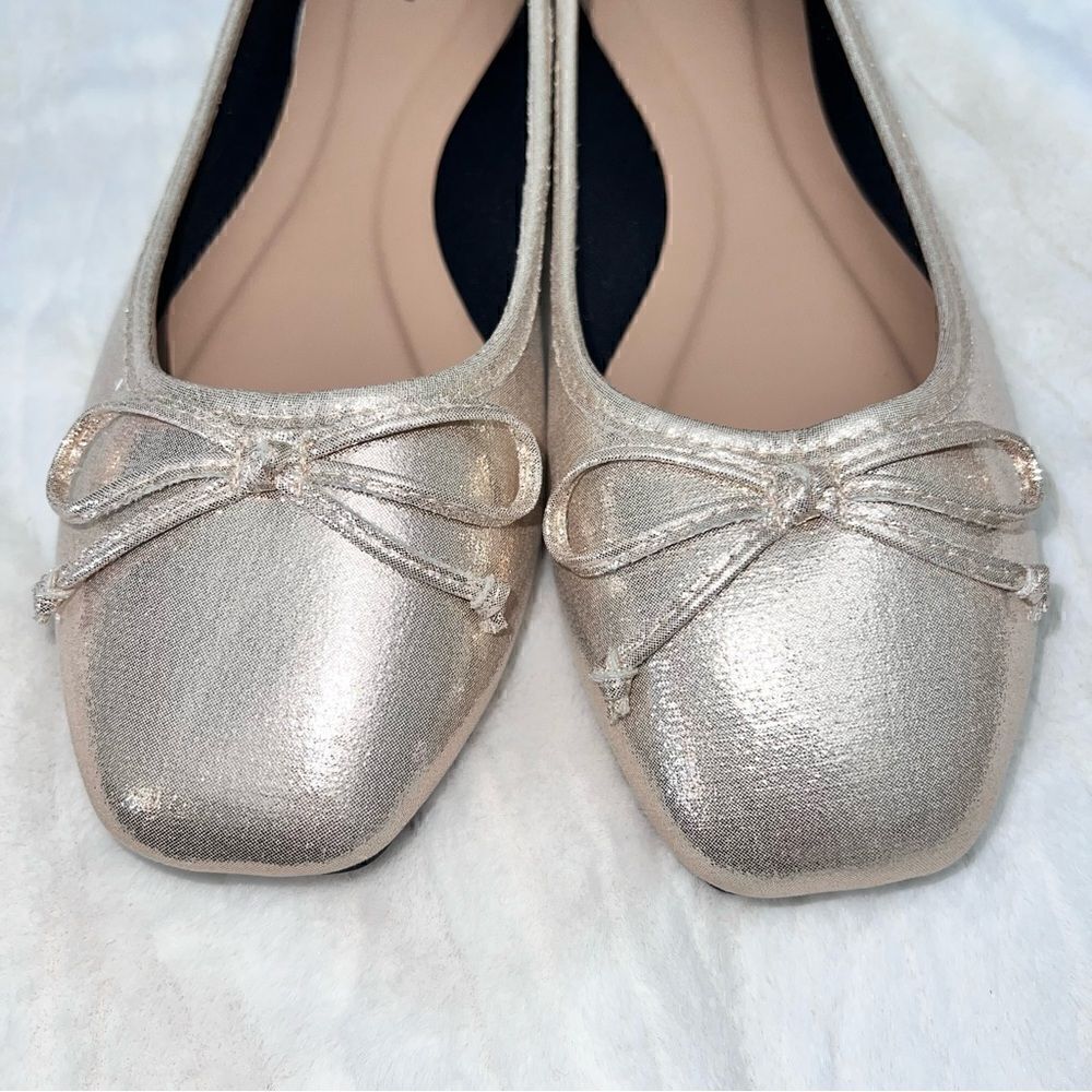 Gold square toe ballet flats with bow- brand new without box size 8 - Picture 4 of 11